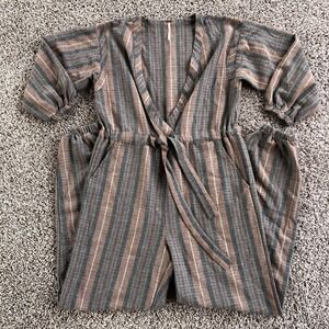 Free People Loveland Metallic Striped Jumpsuit Womens Size XS Wool Blend Cuffed